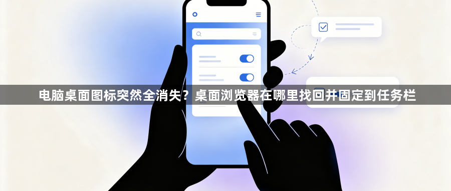 电脑桌面图标突然全消失?桌面浏览器在哪里找回并固定到任务栏1
